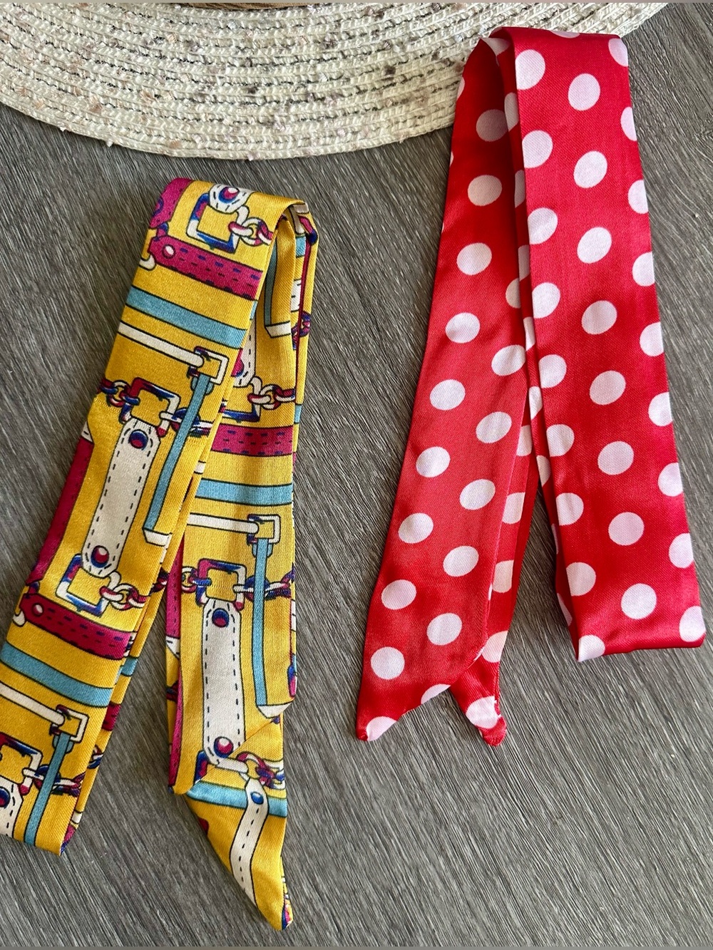 Twilly Scarf Set of 2 Red Polka Dot & Art Design NWT